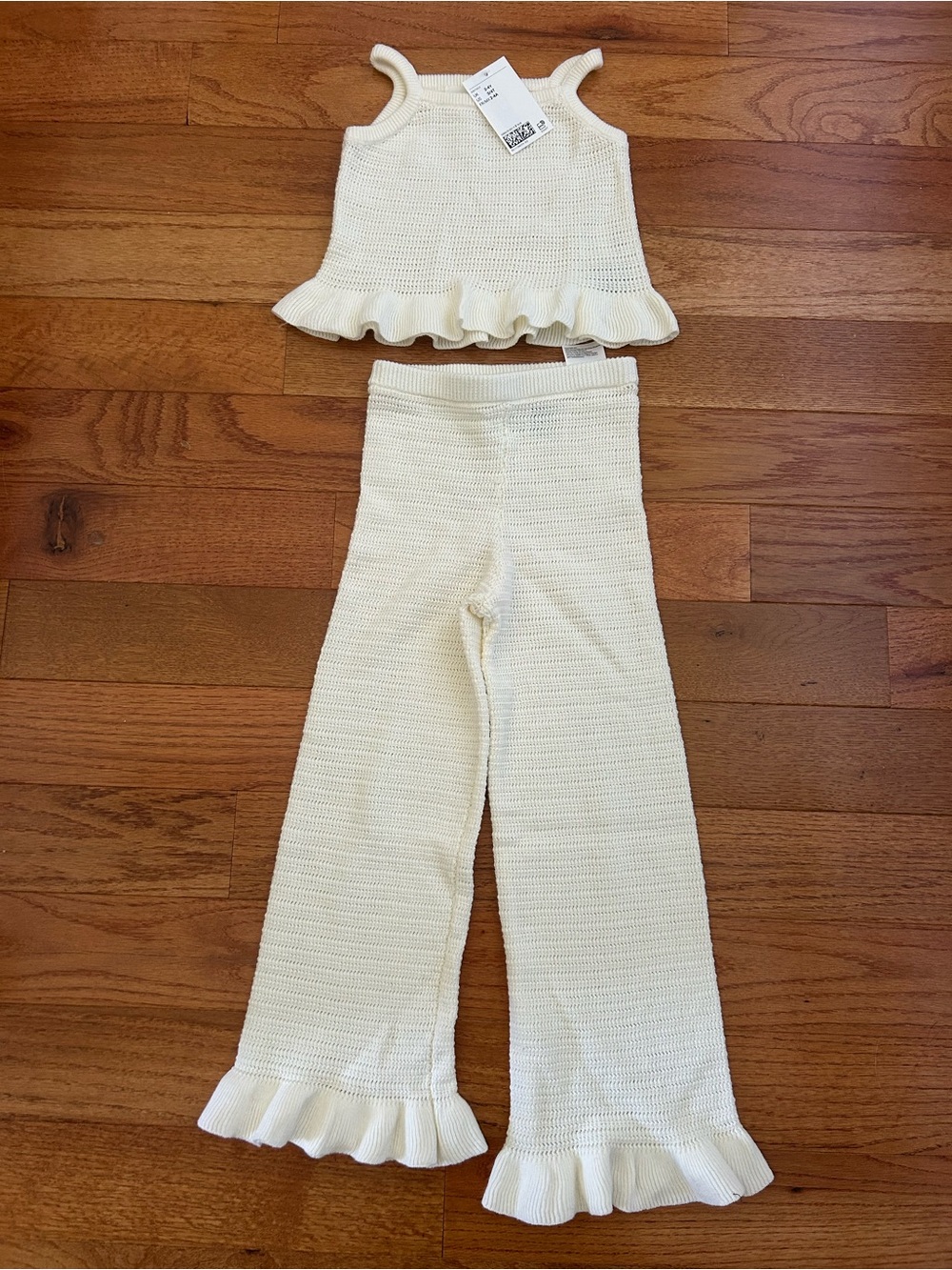 Kids H&M Cream Knit Ruffle Tank & Flared Leggings Set